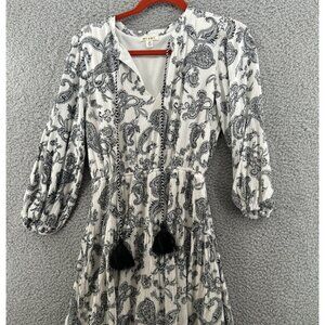 Mi ami Paisley Print White & Black Dress 3/4 Sleeve Size M